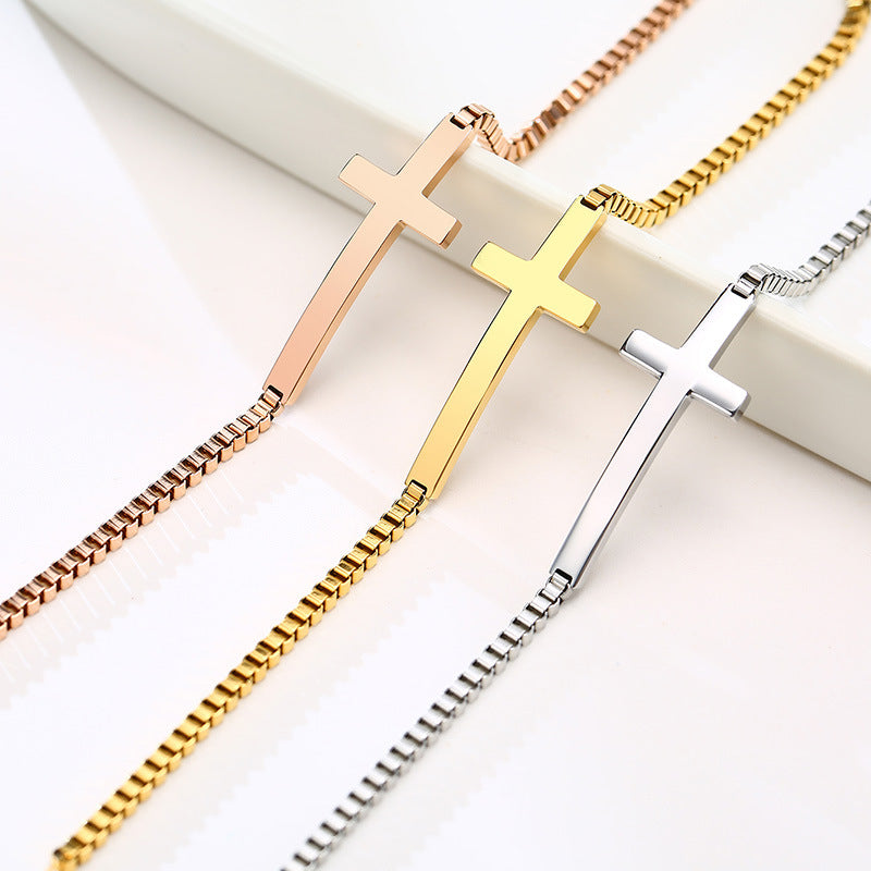 Cross Box Chain Bracelet Steel Color For Women - Jewel Nexus