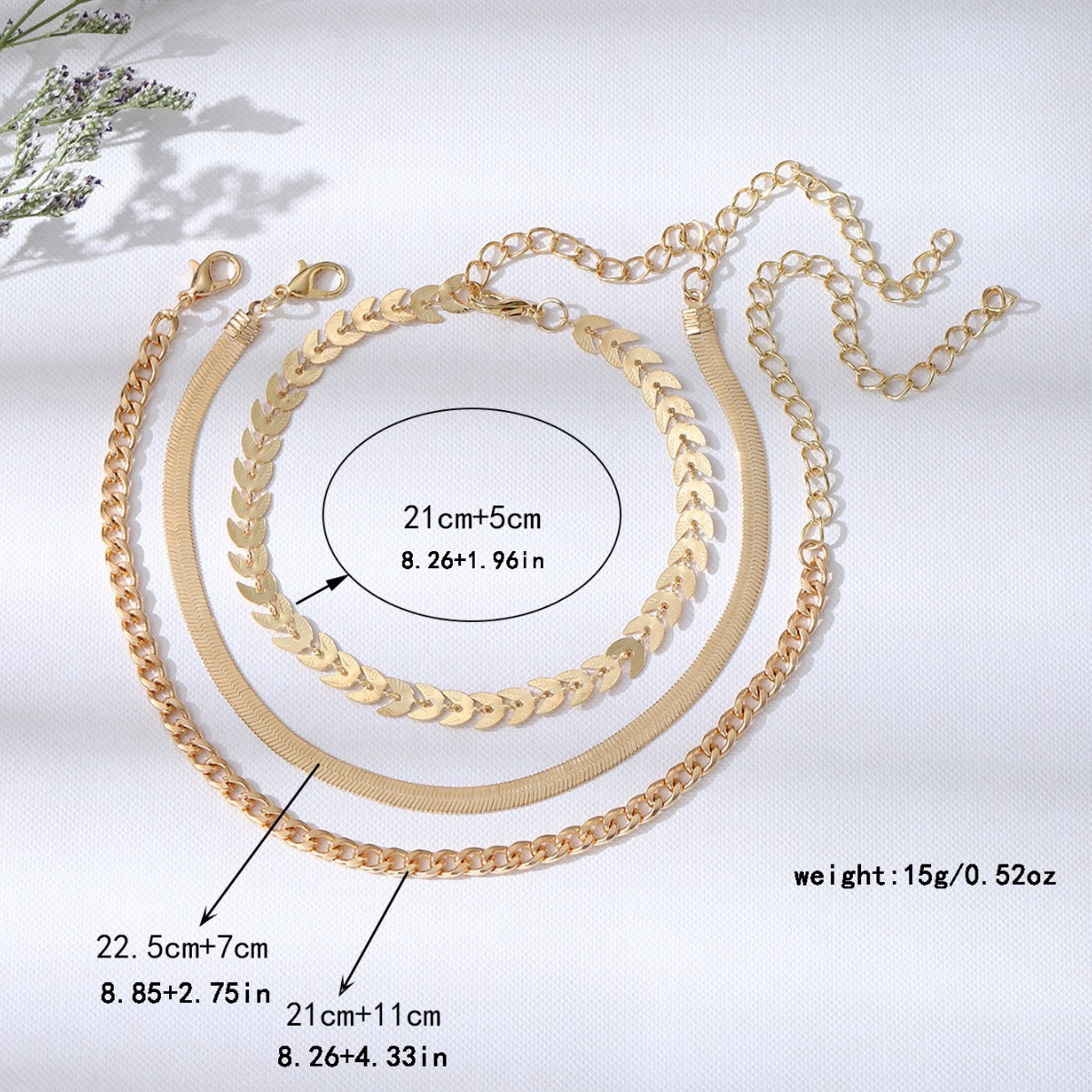 Three-piece Flat Snake Wheat Chain Combination Foot Ornaments Female