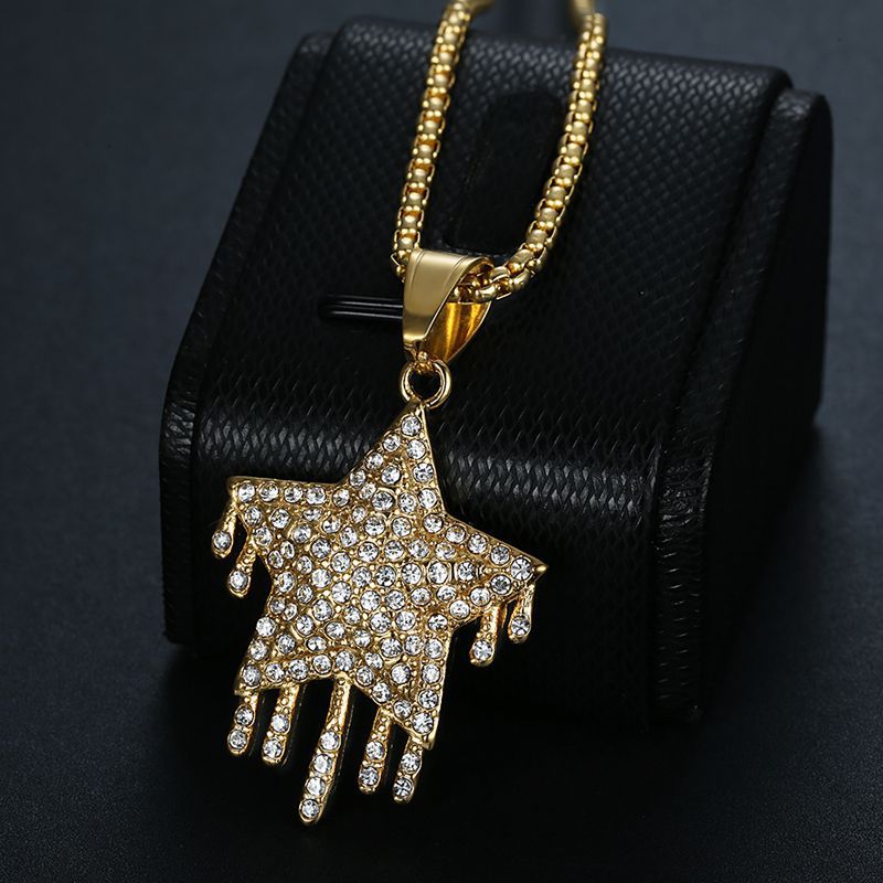 Hip Hop Stainless Steel Dropper Full Diamond Five-pointed Star Pendant