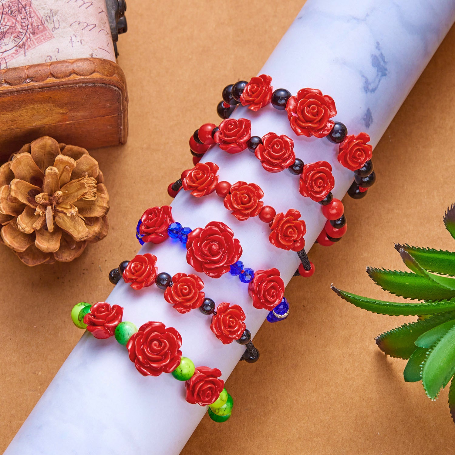 Bracelet Fleur Créatif Ethnique Rose Perles