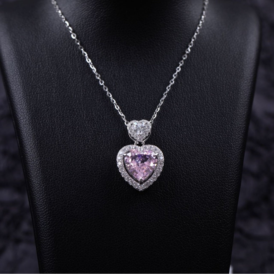 S925 Double Heart Original Pendant For Women Elegant Necklace