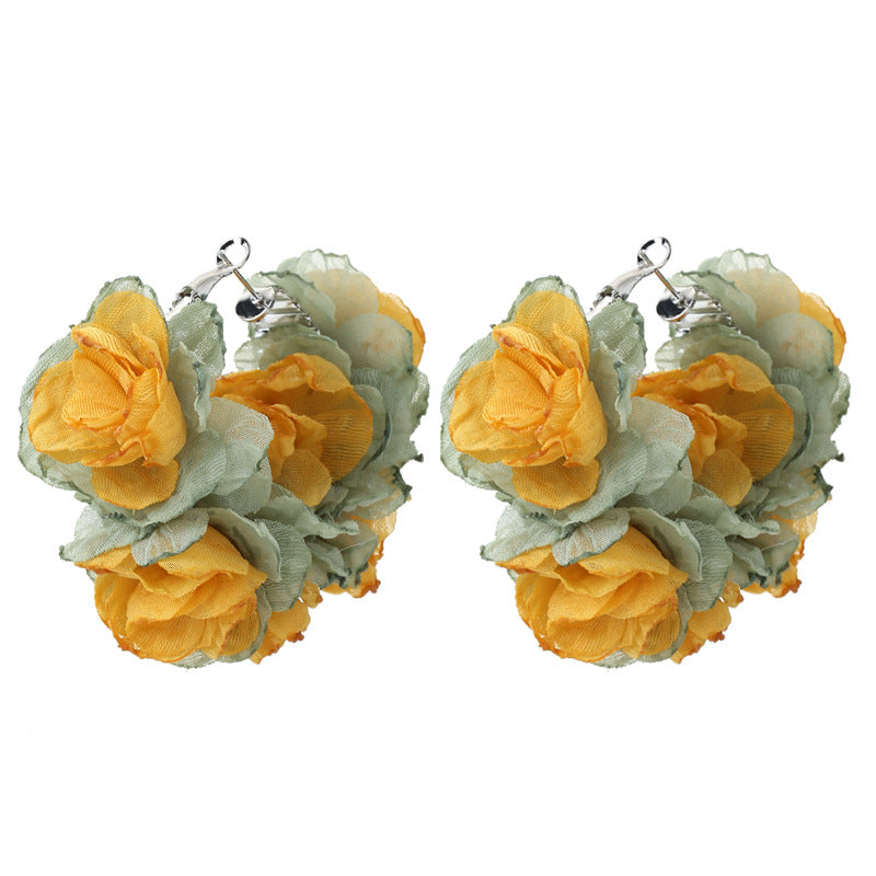 Fashion Fabric Flower Earrings Exaggerated