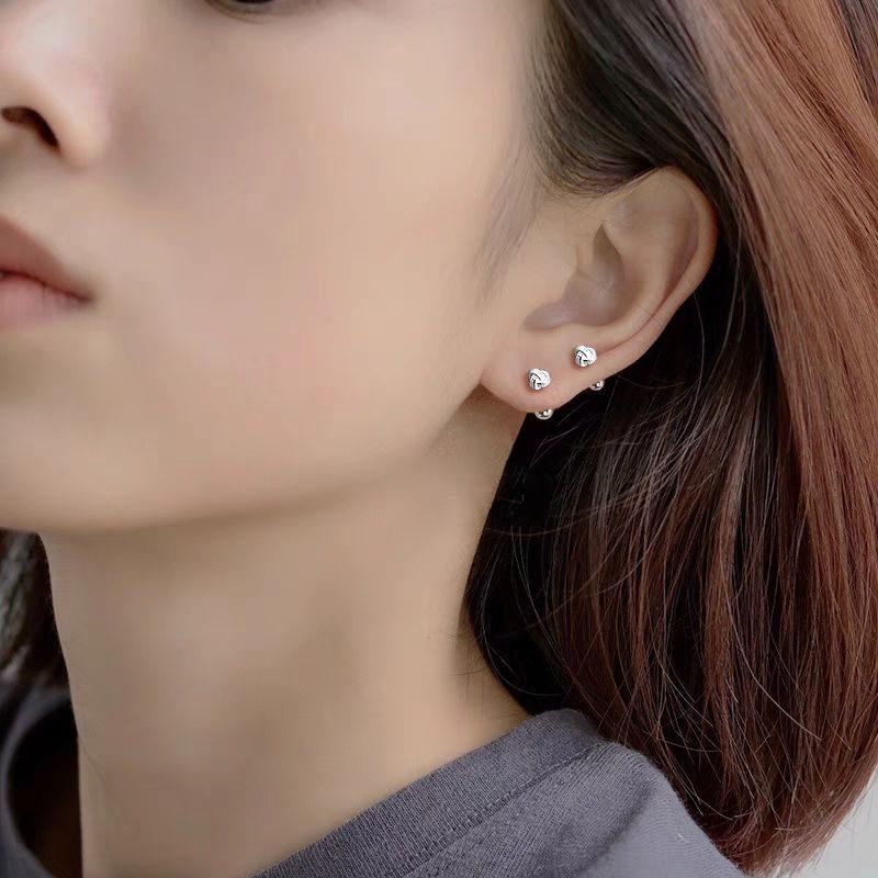 Silver Needle Ruyi Knot Stud Earrings Female Screw Tightening Buckle