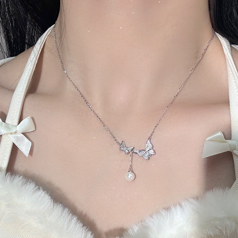 S925 Sterling Silver Bow Necklace New Women's Light Luxury