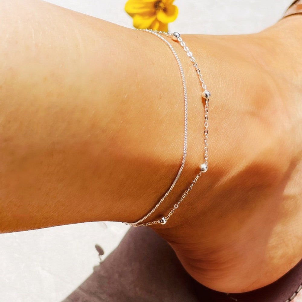 Women's Stylish And Simple Personality Light Luxury Copper Bead Double Layer Ornament Anklet