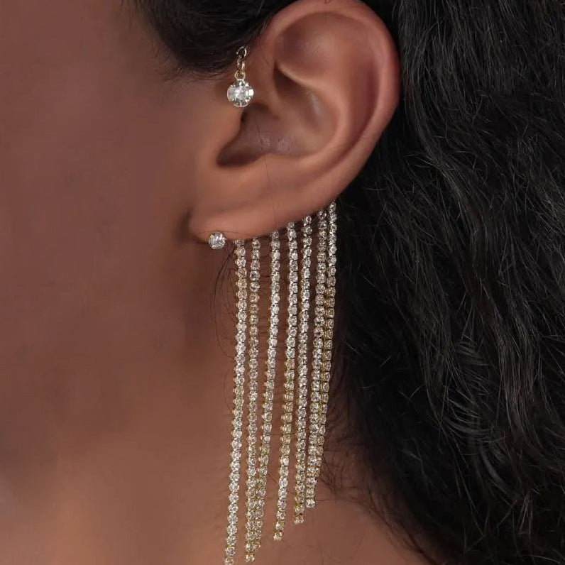 Fashion Long Rhinestone-encrusted Tassel Ear Hanging