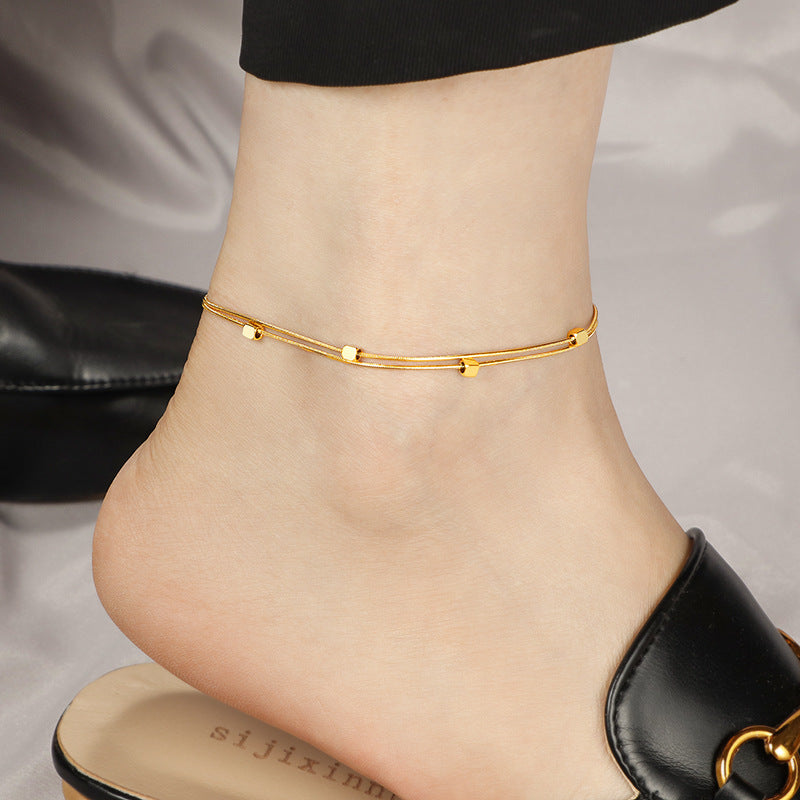 Small Square Double Layer Snake Bone Anklet Female