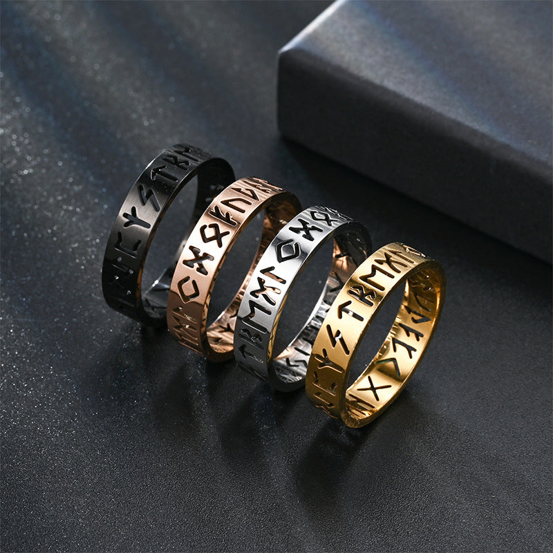 Viking Text Stainless Steel Hollow Titanium Steel Ring