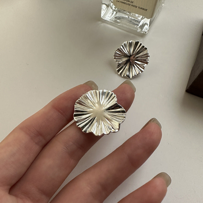 S925 Sterling Silber Koreanischen Stil Schwere Textur Große Blume Ohrringe