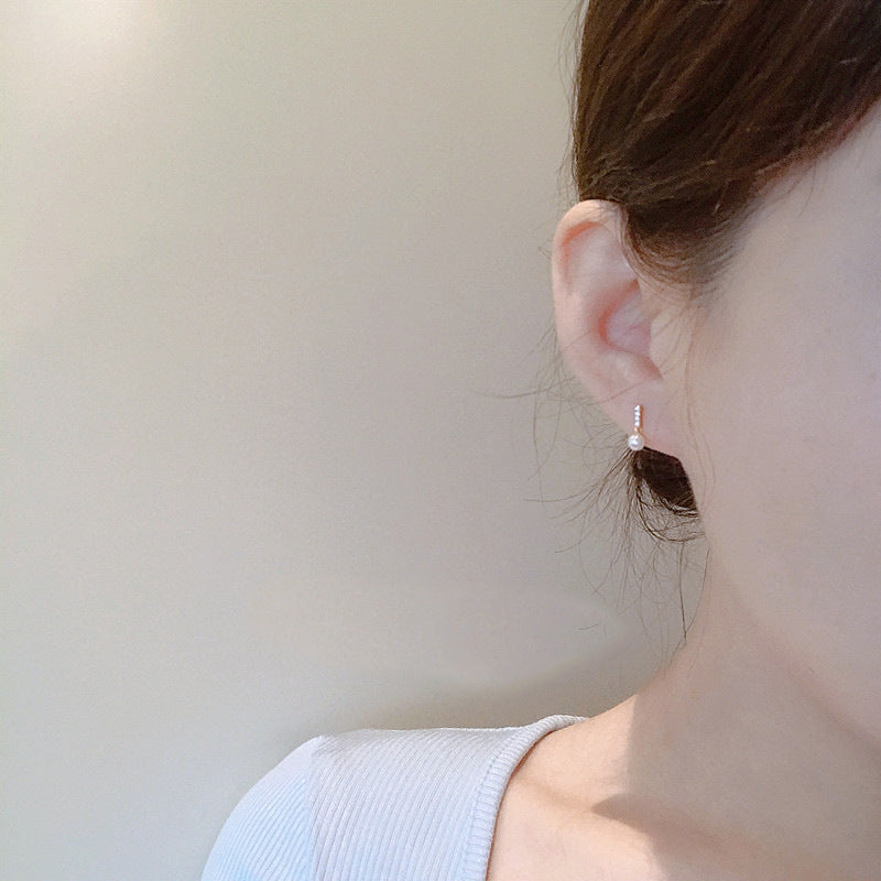 Stick Earrings Women's Imitation Pearl Micro-inlaid
