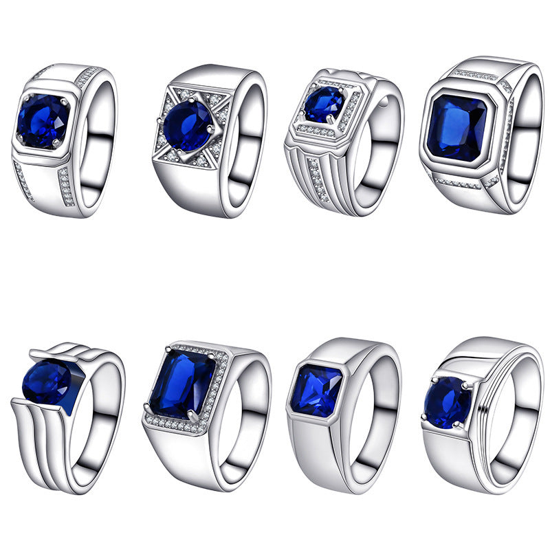 S925 Sterling Silver Fashionable All-match High-grade Blue Gemstone Women's Ring