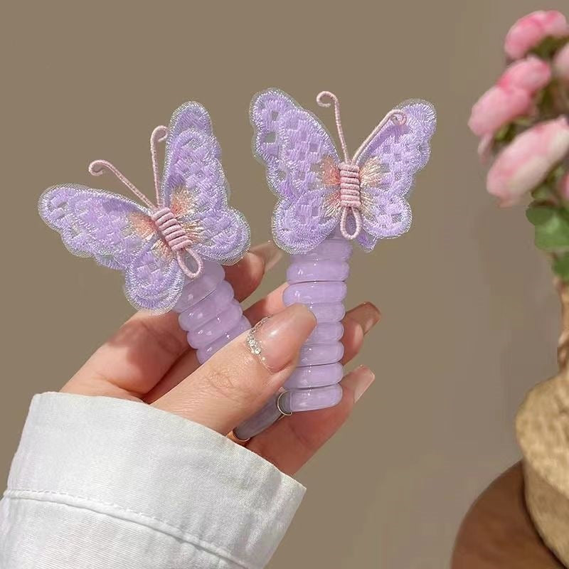 Children's New Embroidered Butterfly Phone Line Hair Ring
