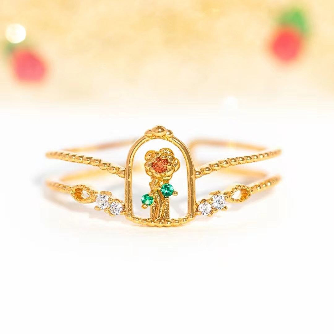 Ring mit kleiner Prinzessin, besonderes Design, bunte Rose
