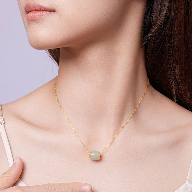 Hetian Jade Sterling Silver Necklace Lulutong Pendant Women's Lucky Beads