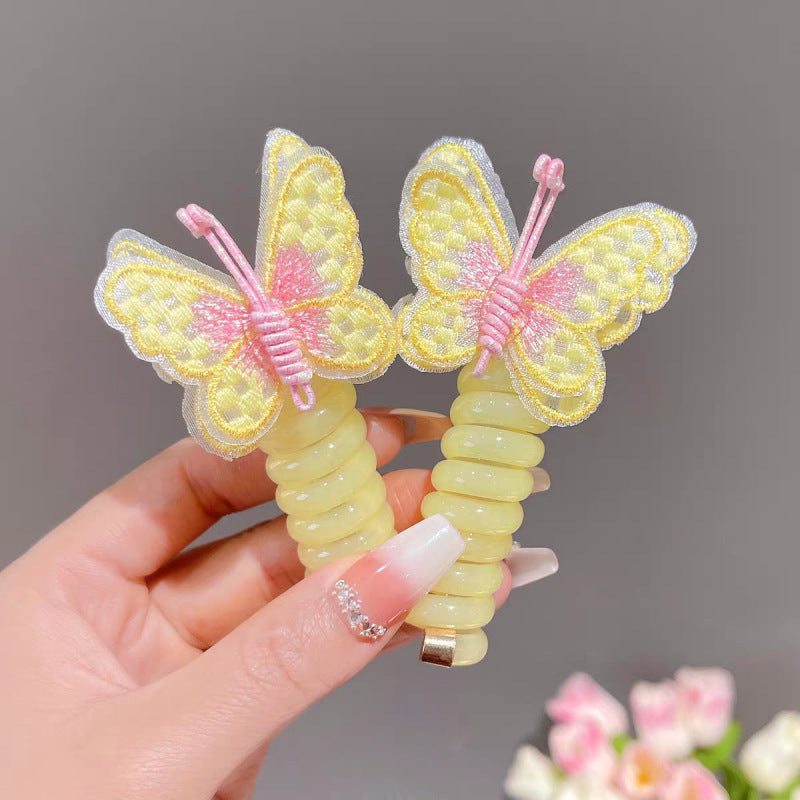 Children's New Embroidered Butterfly Phone Line Hair Ring