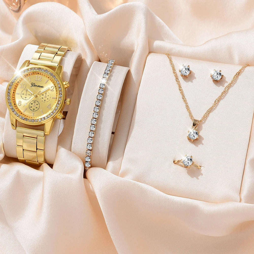 Rose Gold Radiance: Timeless Elegance Jewelry and Watch Set