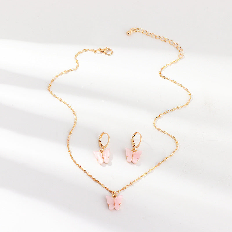 Creative Fashion Resin Butterfly Necklace And Earring Set.