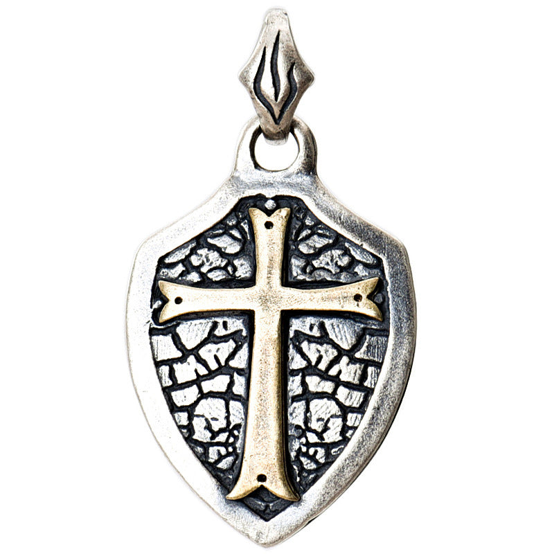 S925 Silver Cross Shield Necklace Pendant Dark Cold Style Sterling Silver Necklace