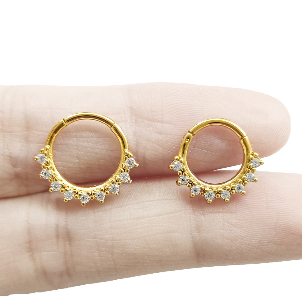 Stainless Steel Lace Inlaid Zircon Casting Interface Nose Ring