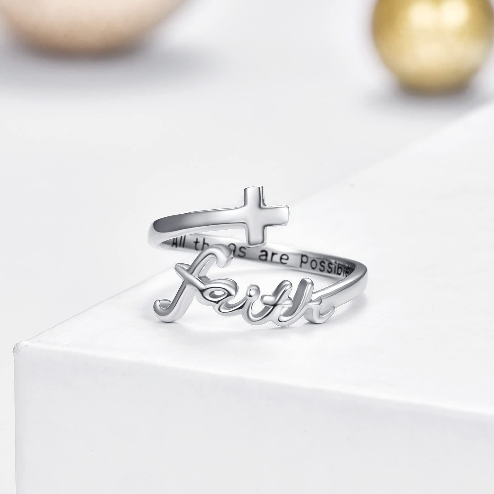 Cross Ring 925 Sterling Silver Faith Adjustable Open Ring Jewelry for Mother Women Men Women Gifts