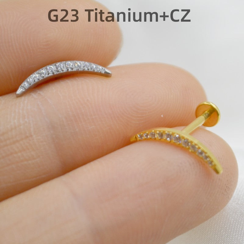 G23 Titanium Alloy Piercing Jewelry Rhinestone Zircon Labret Simple Stud Earrings Ear Bone Stud Perforated