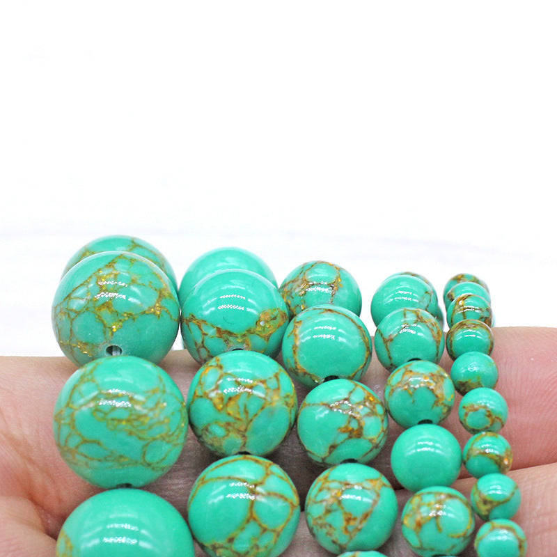 Natural Gold Wire Green Turquoise Diy Handmade Round Bead Accessories