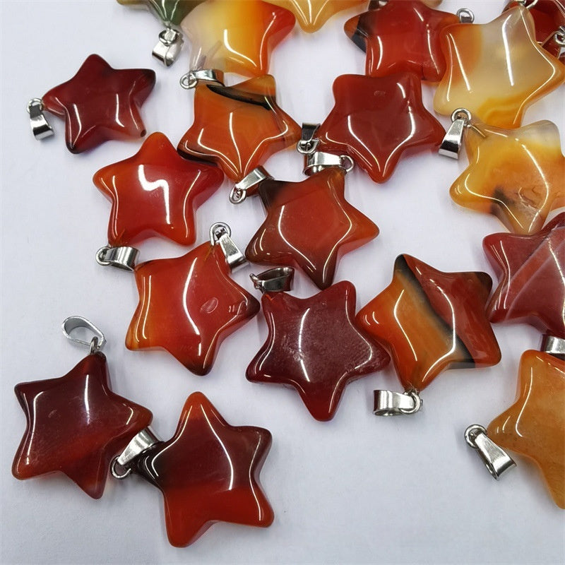 Natural Stone Crystal Agate Shuangbu Face Five-pointed Star Pendant
