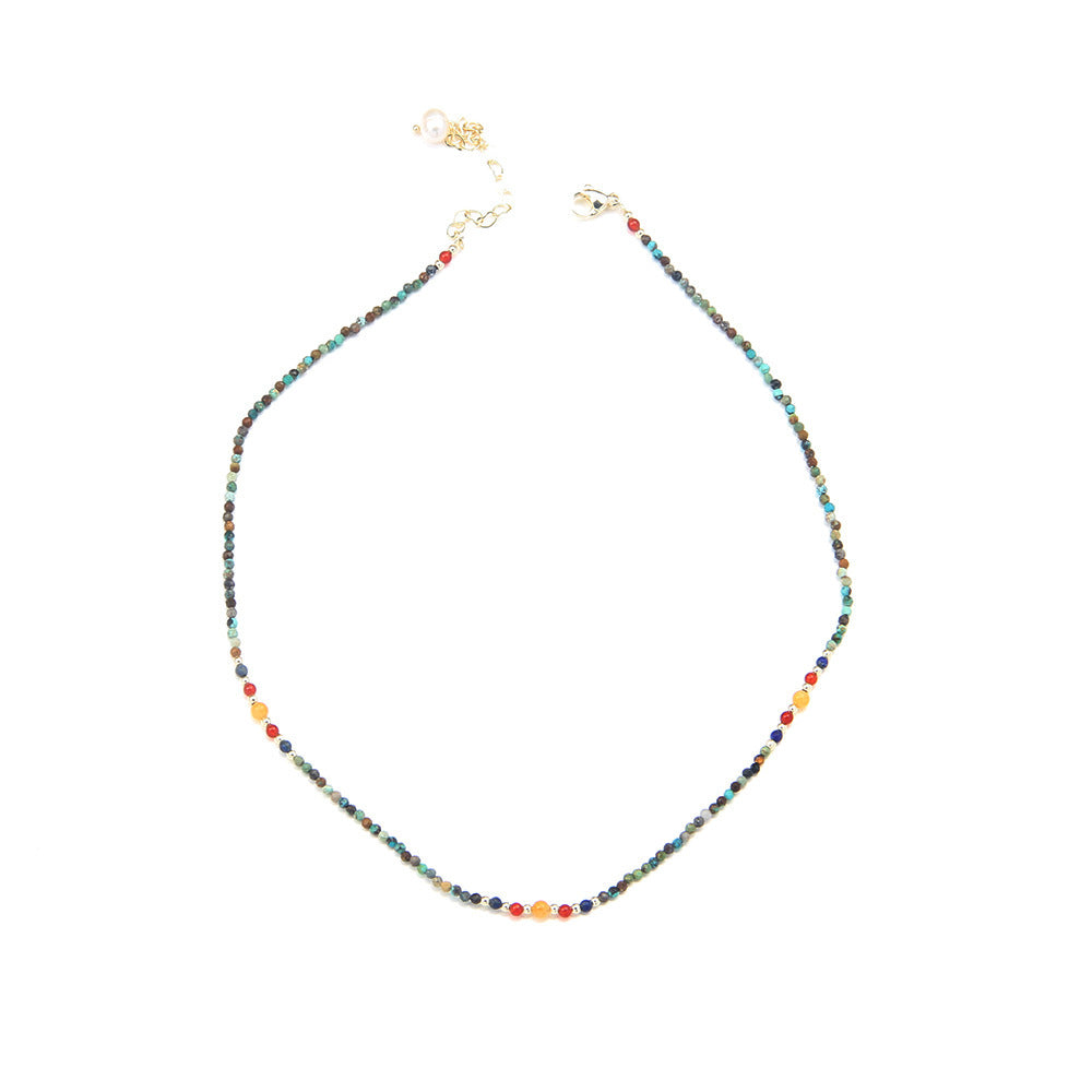 New Cute Simple Broken Silver Necklace Natural Pearl Pendant Colourful Beads Collarbone Chain Women's Accessories