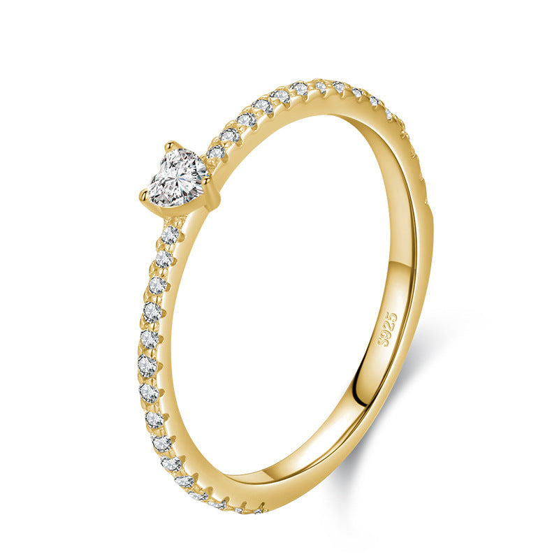 S925 Sterling Silver Light Luxury Simulation Diamond Heart-shaped Love Simple Wild Ring - Jewel Nexus