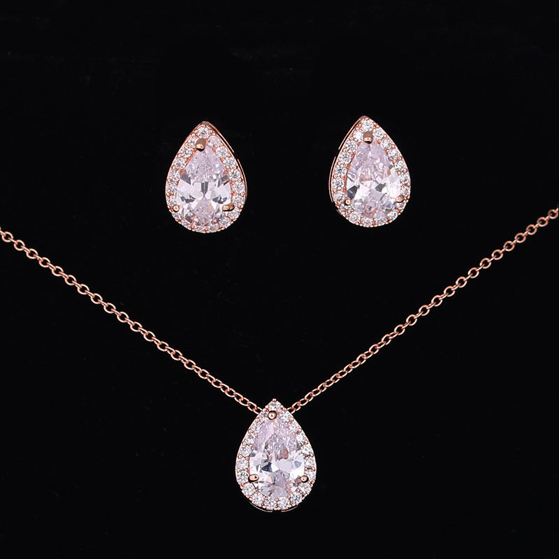 Water Drop Gemstone Necklace Earrings Jewelry Set