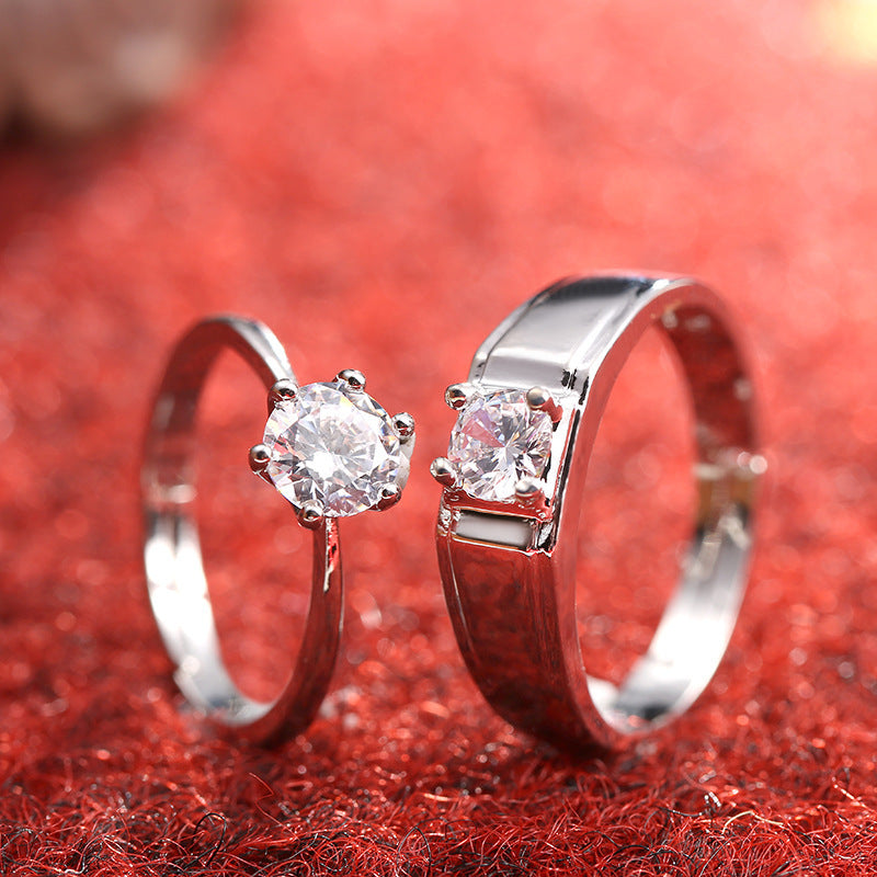 Diamond Ring Simulation Women's Ring Moissanite Couple Couple Rings SATINE Six-claw - Jewel Nexus