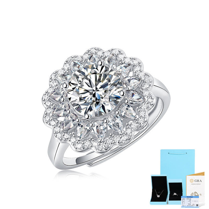S925 Silver Moissanite Ring Flowers Female New Trendy Ring Adjustable Source Ring In Stock Generation - Jewel Nexus
